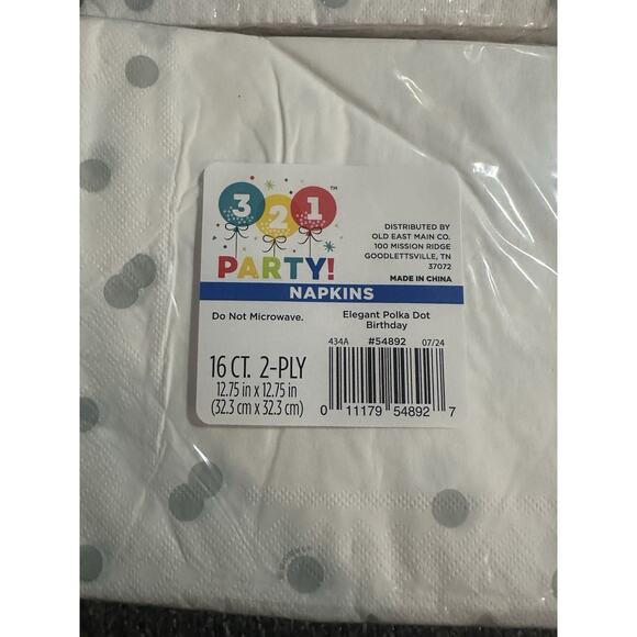Lot of 4 Happy Birthday Silver Foil Polka Dot Luncheon Napkins 2-Ply - Picture 3 of 4
